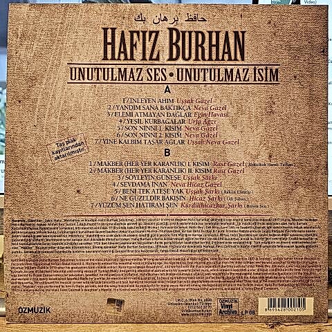 Hafız Burhan – Unutulmaz Ses • Unutulmaz İsim LP PLAK