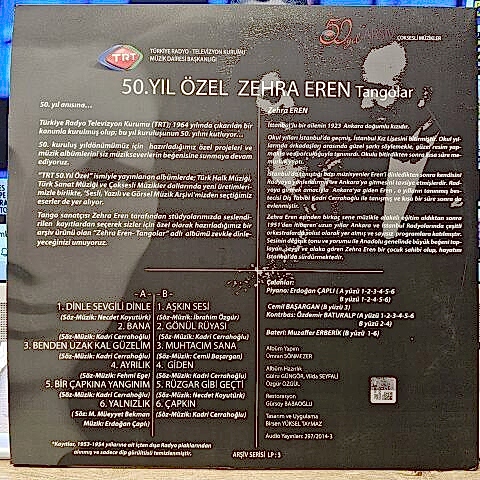 Zehra Eren – Tangolar (TRT 50. Yıl Özel) Çoksesli Müzikler LP PLAK